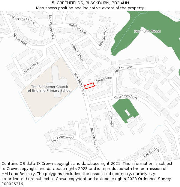 5, GREENFIELDS, BLACKBURN, BB2 4UN: Location map and indicative extent of plot