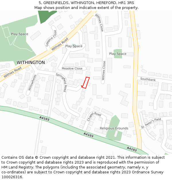 5, GREENFIELDS, WITHINGTON, HEREFORD, HR1 3RS: Location map and indicative extent of plot