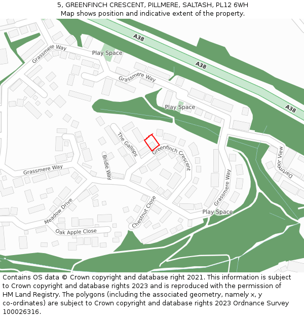 5, GREENFINCH CRESCENT, PILLMERE, SALTASH, PL12 6WH: Location map and indicative extent of plot