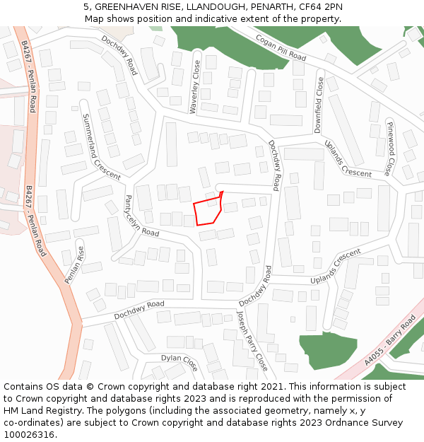 5, GREENHAVEN RISE, LLANDOUGH, PENARTH, CF64 2PN: Location map and indicative extent of plot