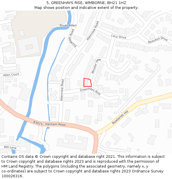 5, GREENHAYS RISE, WIMBORNE, BH21 1HZ: Location map and indicative extent of plot