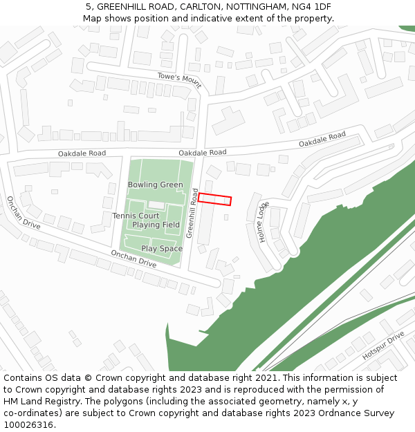 5, GREENHILL ROAD, CARLTON, NOTTINGHAM, NG4 1DF: Location map and indicative extent of plot