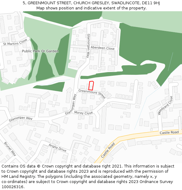 5, GREENMOUNT STREET, CHURCH GRESLEY, SWADLINCOTE, DE11 9HJ: Location map and indicative extent of plot