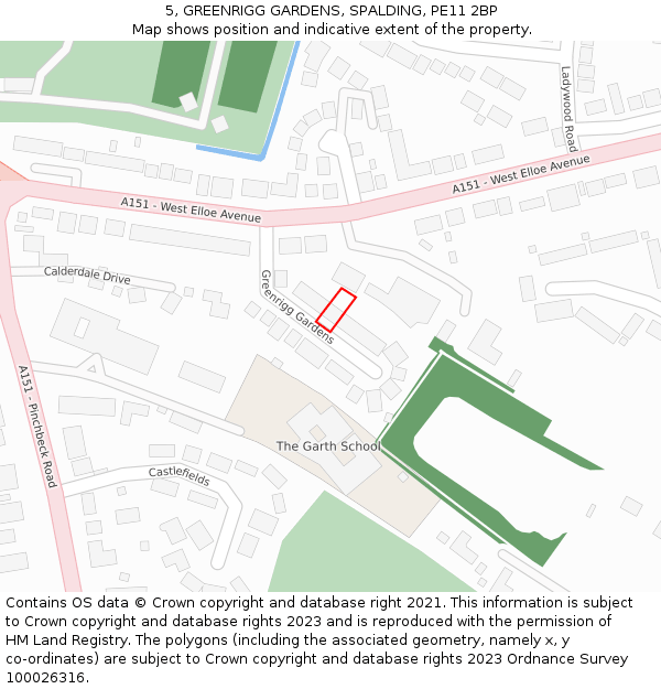 5, GREENRIGG GARDENS, SPALDING, PE11 2BP: Location map and indicative extent of plot