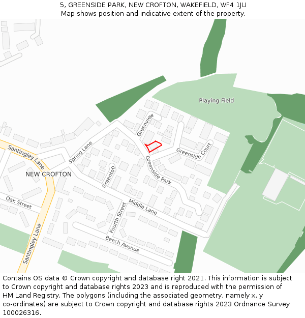 5, GREENSIDE PARK, NEW CROFTON, WAKEFIELD, WF4 1JU: Location map and indicative extent of plot