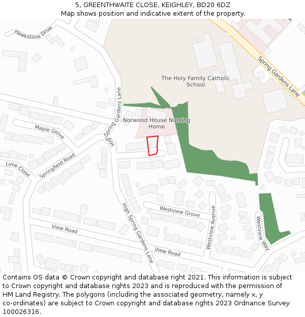 5, GREENTHWAITE CLOSE, KEIGHLEY, BD20 6DZ: Location map and indicative extent of plot