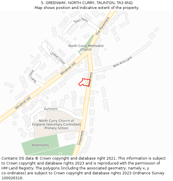 5, GREENWAY, NORTH CURRY, TAUNTON, TA3 6NQ: Location map and indicative extent of plot