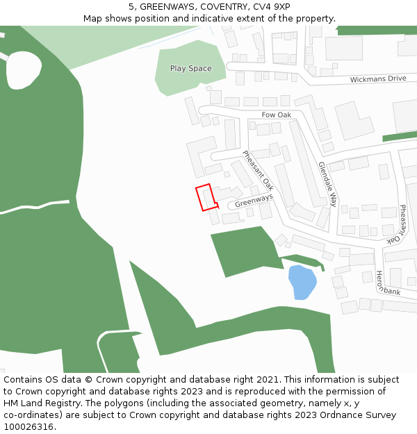 5, GREENWAYS, COVENTRY, CV4 9XP: Location map and indicative extent of plot