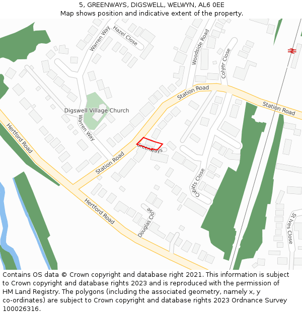 5, GREENWAYS, DIGSWELL, WELWYN, AL6 0EE: Location map and indicative extent of plot