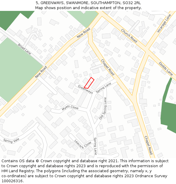 5, GREENWAYS, SWANMORE, SOUTHAMPTON, SO32 2RL: Location map and indicative extent of plot