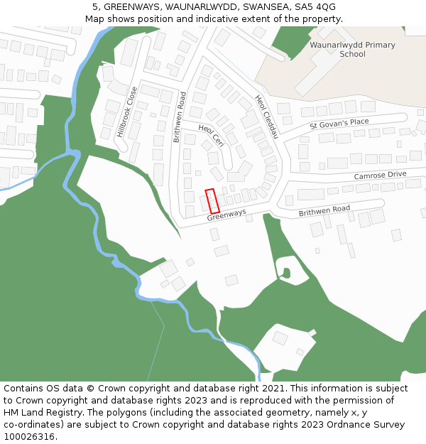 5, GREENWAYS, WAUNARLWYDD, SWANSEA, SA5 4QG: Location map and indicative extent of plot