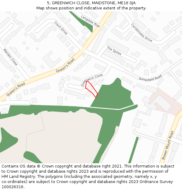 5, GREENWICH CLOSE, MAIDSTONE, ME16 0JA: Location map and indicative extent of plot