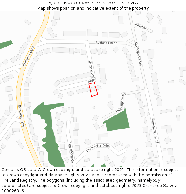 5, GREENWOOD WAY, SEVENOAKS, TN13 2LA: Location map and indicative extent of plot