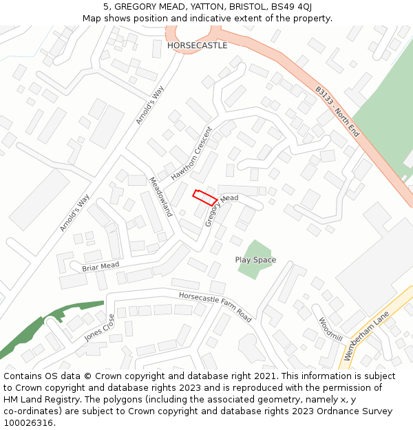 5, GREGORY MEAD, YATTON, BRISTOL, BS49 4QJ: Location map and indicative extent of plot