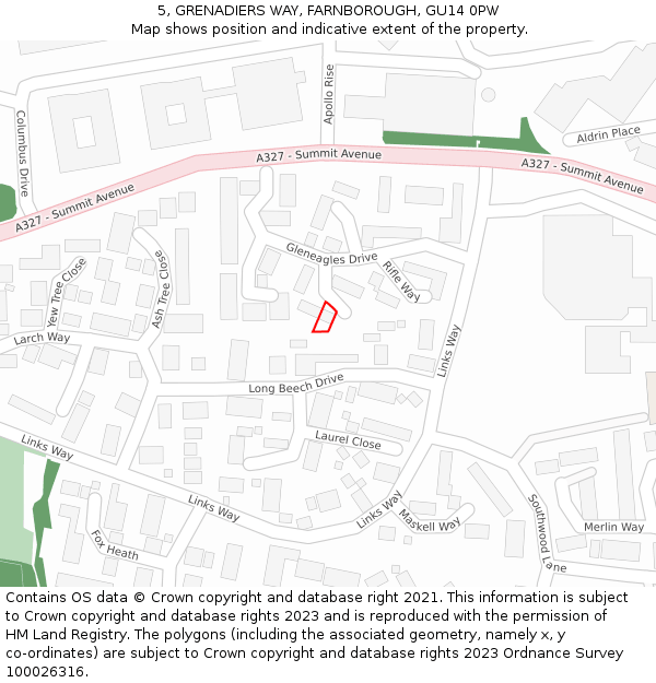 5, GRENADIERS WAY, FARNBOROUGH, GU14 0PW: Location map and indicative extent of plot