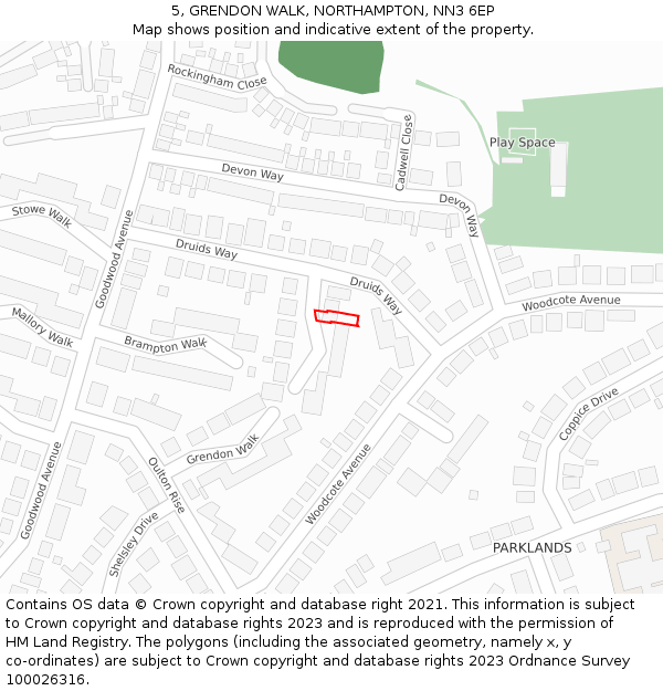 5, GRENDON WALK, NORTHAMPTON, NN3 6EP: Location map and indicative extent of plot