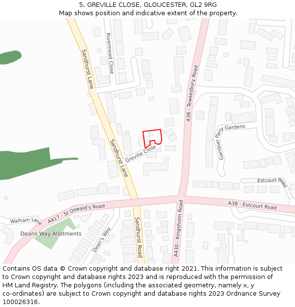5, GREVILLE CLOSE, GLOUCESTER, GL2 9RG: Location map and indicative extent of plot