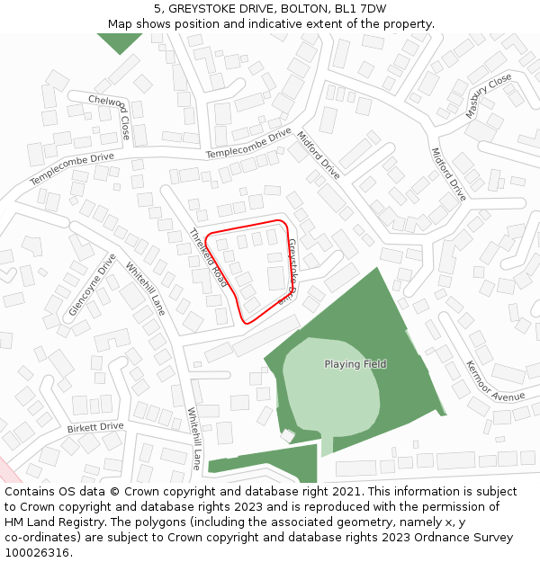 5, GREYSTOKE DRIVE, BOLTON, BL1 7DW: Location map and indicative extent of plot