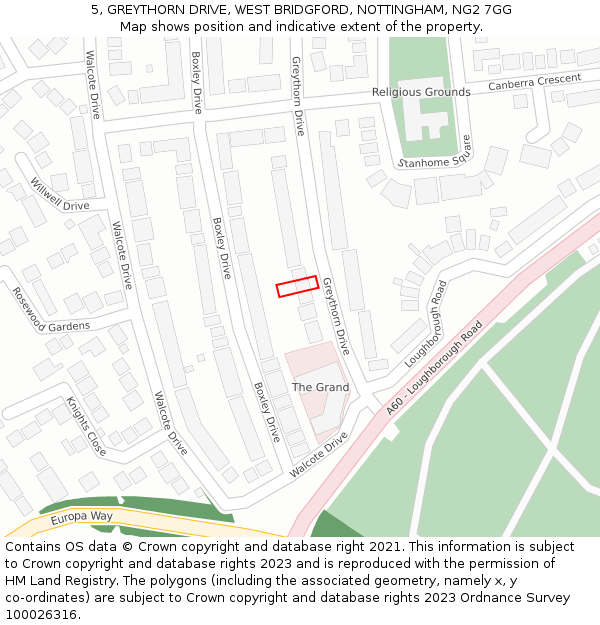 5, GREYTHORN DRIVE, WEST BRIDGFORD, NOTTINGHAM, NG2 7GG: Location map and indicative extent of plot