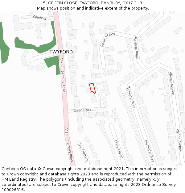 5, GRIFFIN CLOSE, TWYFORD, BANBURY, OX17 3HR: Location map and indicative extent of plot