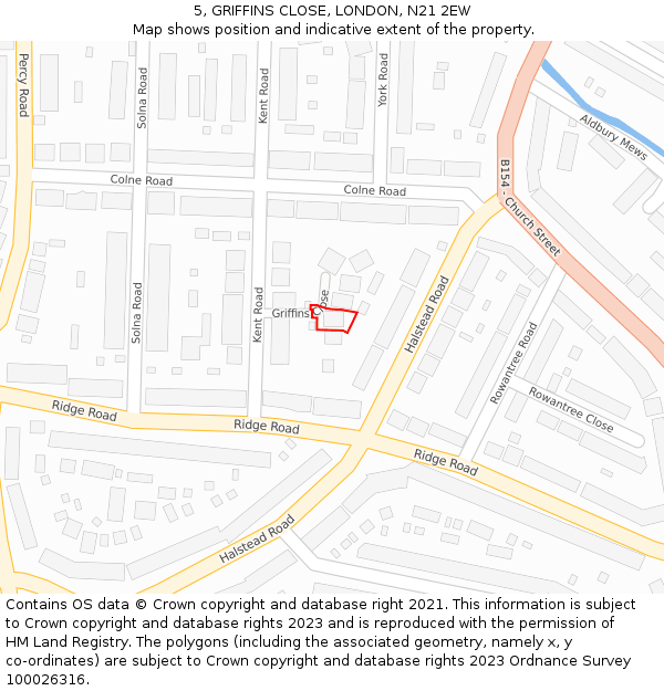 5, GRIFFINS CLOSE, LONDON, N21 2EW: Location map and indicative extent of plot