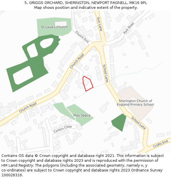 5, GRIGGS ORCHARD, SHERINGTON, NEWPORT PAGNELL, MK16 9PL: Location map and indicative extent of plot