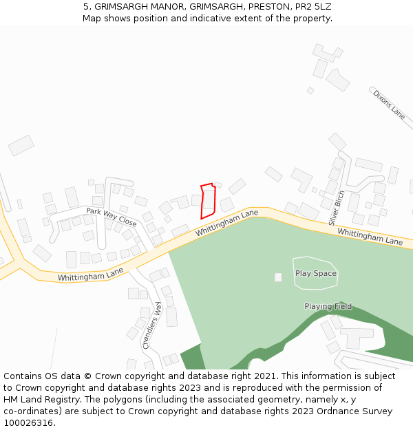 5, GRIMSARGH MANOR, GRIMSARGH, PRESTON, PR2 5LZ: Location map and indicative extent of plot