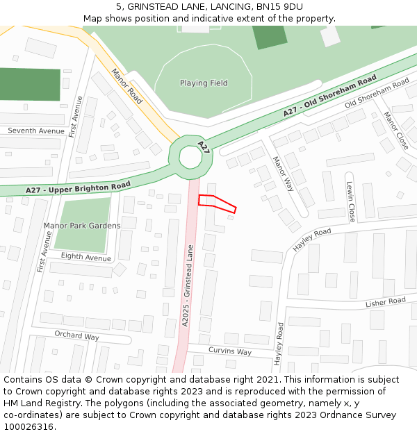 5, GRINSTEAD LANE, LANCING, BN15 9DU: Location map and indicative extent of plot