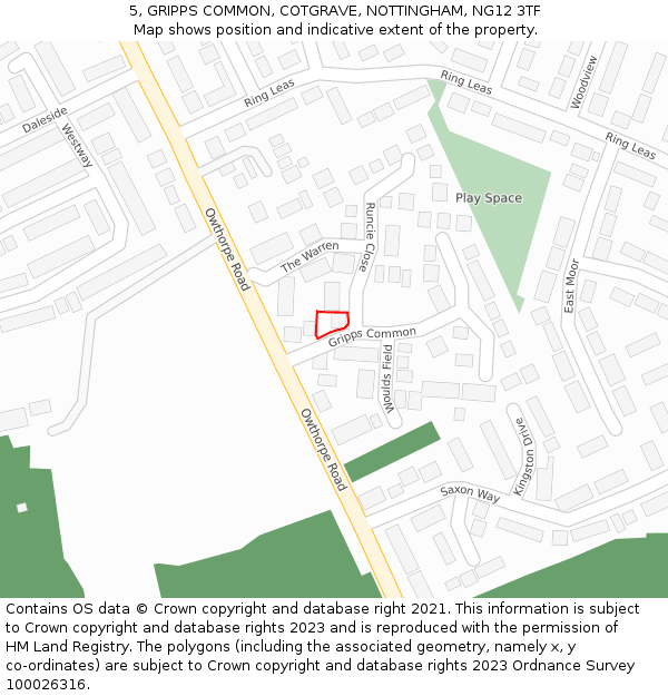 5, GRIPPS COMMON, COTGRAVE, NOTTINGHAM, NG12 3TF: Location map and indicative extent of plot