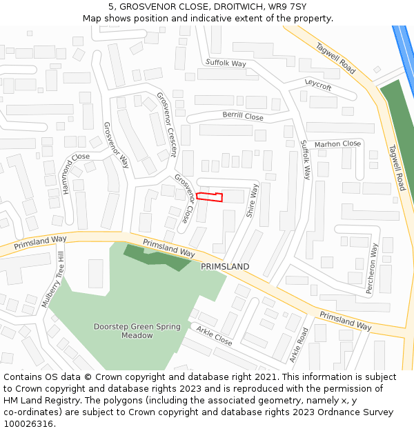 5, GROSVENOR CLOSE, DROITWICH, WR9 7SY: Location map and indicative extent of plot