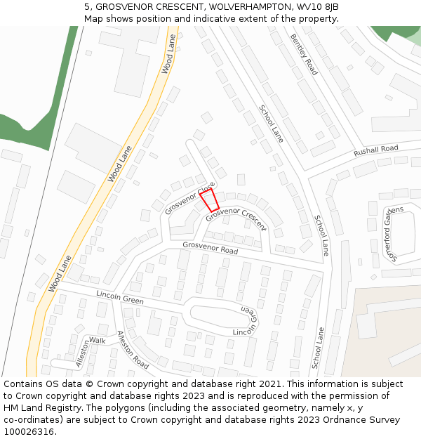 5, GROSVENOR CRESCENT, WOLVERHAMPTON, WV10 8JB: Location map and indicative extent of plot