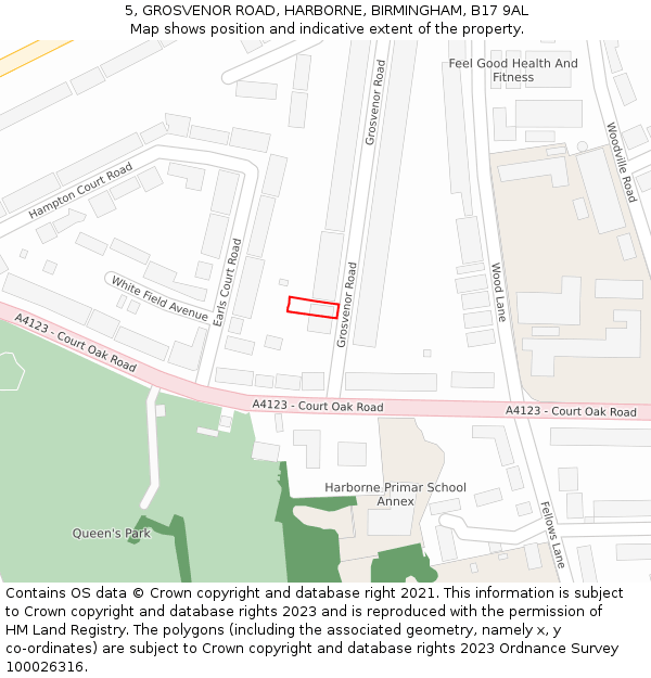 5, GROSVENOR ROAD, HARBORNE, BIRMINGHAM, B17 9AL: Location map and indicative extent of plot