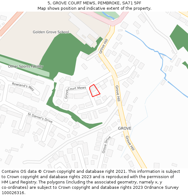 5, GROVE COURT MEWS, PEMBROKE, SA71 5PF: Location map and indicative extent of plot