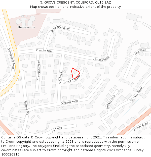 5, GROVE CRESCENT, COLEFORD, GL16 8AZ: Location map and indicative extent of plot