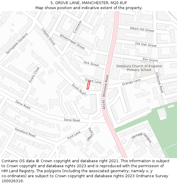 5, GROVE LANE, MANCHESTER, M20 6UF: Location map and indicative extent of plot