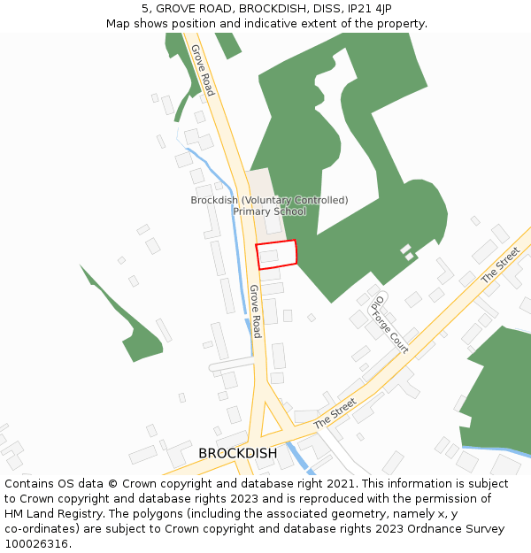 5, GROVE ROAD, BROCKDISH, DISS, IP21 4JP: Location map and indicative extent of plot