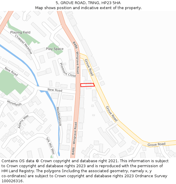 5, GROVE ROAD, TRING, HP23 5HA: Location map and indicative extent of plot