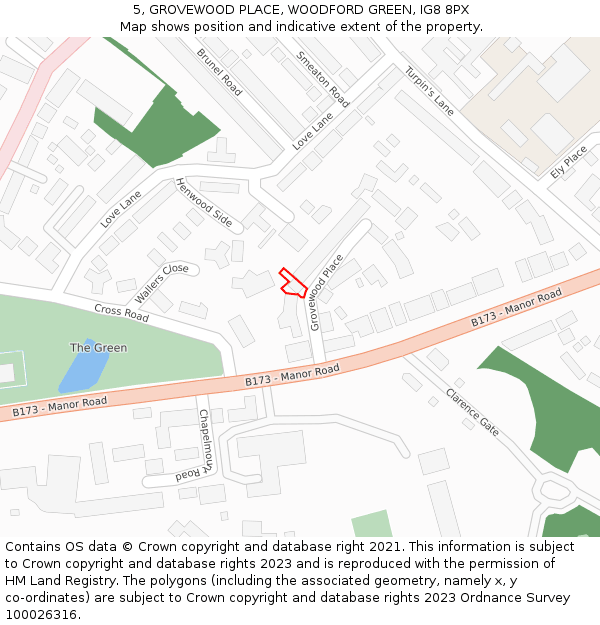 5, GROVEWOOD PLACE, WOODFORD GREEN, IG8 8PX: Location map and indicative extent of plot