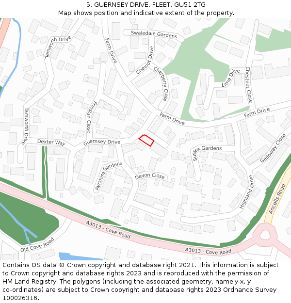 5, GUERNSEY DRIVE, FLEET, GU51 2TG: Location map and indicative extent of plot