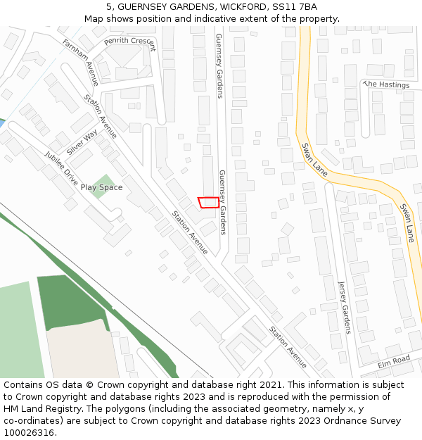 5, GUERNSEY GARDENS, WICKFORD, SS11 7BA: Location map and indicative extent of plot