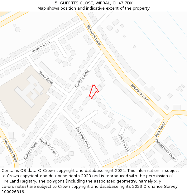 5, GUFFITTS CLOSE, WIRRAL, CH47 7BX: Location map and indicative extent of plot