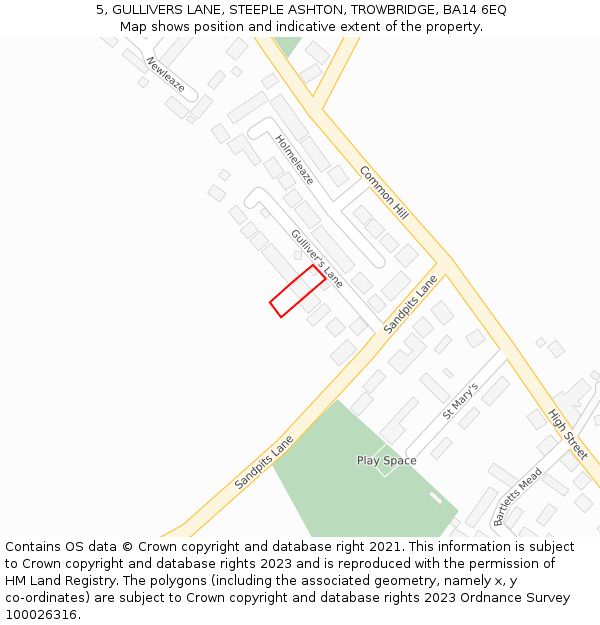 5, GULLIVERS LANE, STEEPLE ASHTON, TROWBRIDGE, BA14 6EQ: Location map and indicative extent of plot