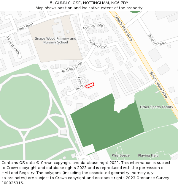 5, GUNN CLOSE, NOTTINGHAM, NG6 7DY: Location map and indicative extent of plot