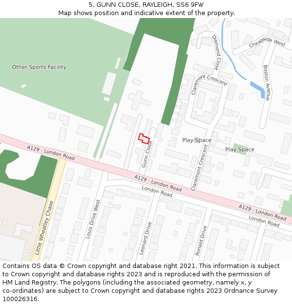 5, GUNN CLOSE, RAYLEIGH, SS6 9FW: Location map and indicative extent of plot