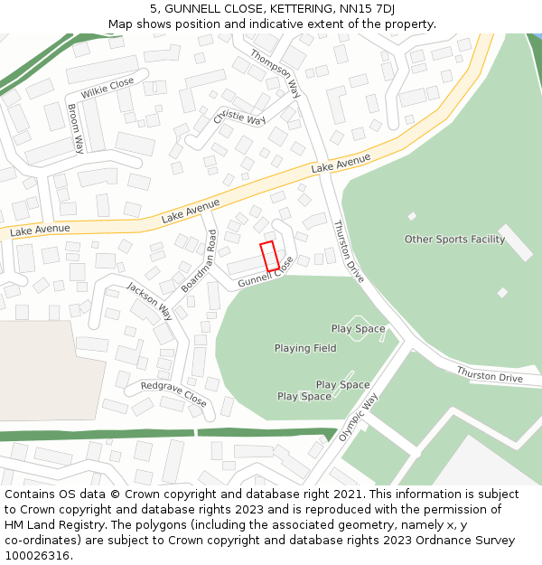 5, GUNNELL CLOSE, KETTERING, NN15 7DJ: Location map and indicative extent of plot