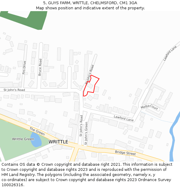 5, GUYS FARM, WRITTLE, CHELMSFORD, CM1 3GA: Location map and indicative extent of plot