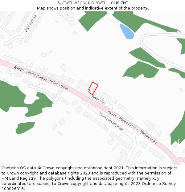 5, GWEL AFON, HOLYWELL, CH8 7NT: Location map and indicative extent of plot