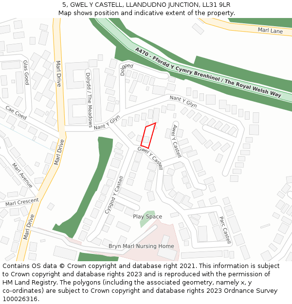 5, GWEL Y CASTELL, LLANDUDNO JUNCTION, LL31 9LR: Location map and indicative extent of plot