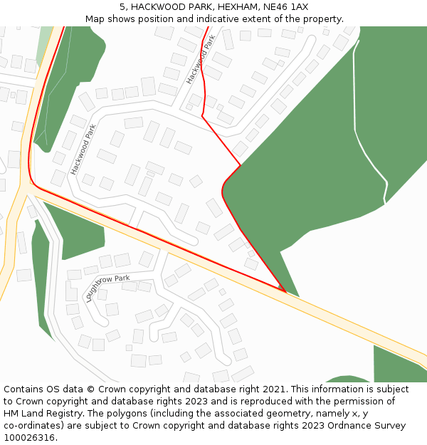 5, HACKWOOD PARK, HEXHAM, NE46 1AX: Location map and indicative extent of plot
