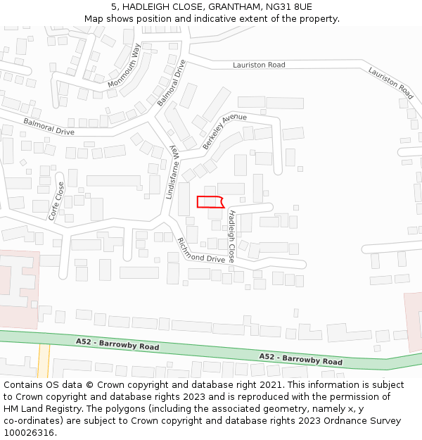 5, HADLEIGH CLOSE, GRANTHAM, NG31 8UE: Location map and indicative extent of plot